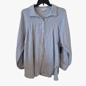 Torrid Festi Cotton Button-Up Relaxed Tunic Striped Blue White Plus Size 1X NEW